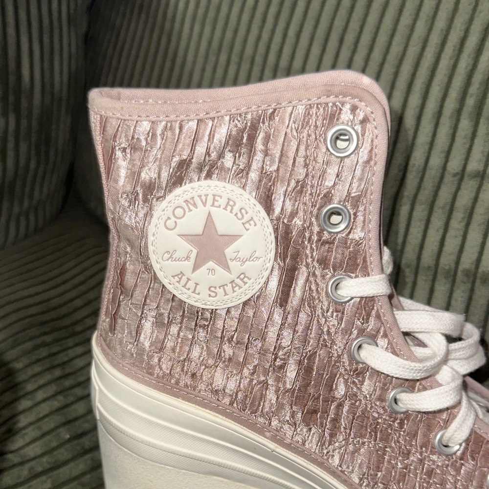 Chuck Taylor 70- Shimmering Beige Tulle/White Color Platform Boots - Picture 4 of 6